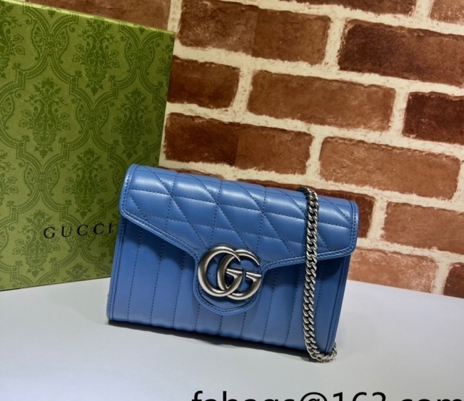 Gucci GG Marmont Geometric Leather Chain Mini Bag 474575 Blue 2022