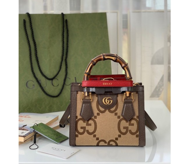 Gucci Diana Jumbo GG Mini Tote Bag 655661 Camel/Red 2022