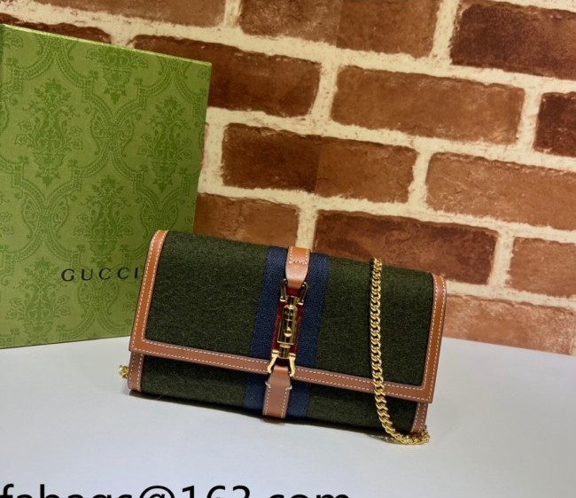 Gucci Jackie 1961 Wool Fabric Chain Wallet 652681 Dark Green 2022