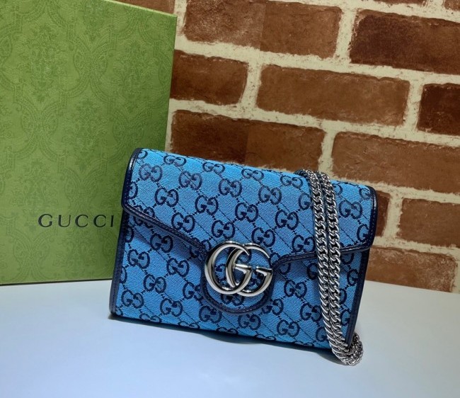 Gucci GG Marmont GG Canvas Chain Mini Bag 474575 Blue 2022