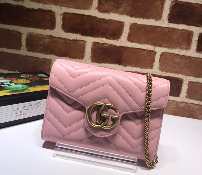 Gucci GG Marmont Matelasse Leather Chain Mini Bag 474575 Light Pink 2022