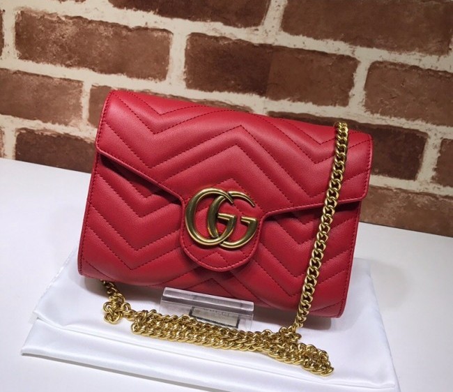 Gucci GG Marmont Matelasse Leather Chain Mini Bag 474575 Red 2022