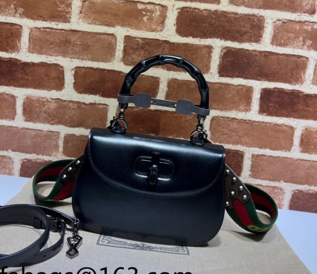 Gucci 100 Leather Small Top Handle Bag with Bamboo 681344 Black 2022