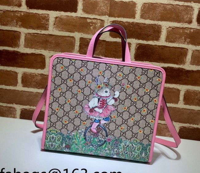 Gucci Children's GG Canvas Tote Bag with Rabbit Print 630542 Pink 2022