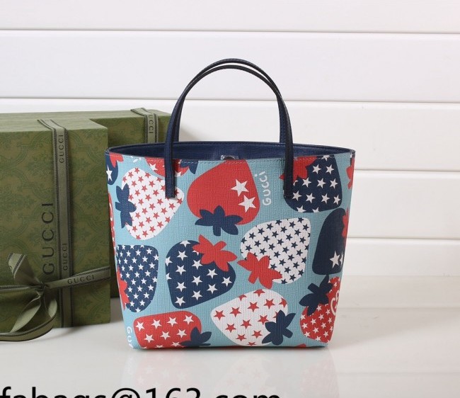 Gucci Children's GG Canvas Tote Bag with Strawberyy Print 410812 Blue 2022 22