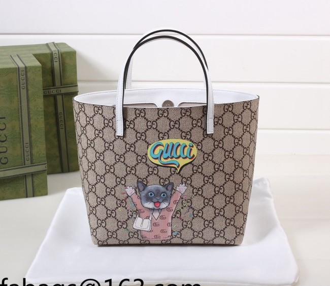 Gucci Children's GG Canvas Tote Bag with Cat Print 410812 White 2022 21