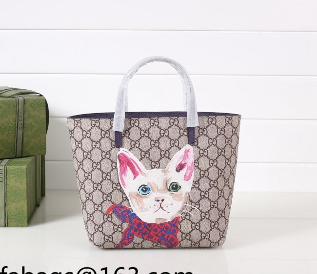 Gucci Children's GG Canvas Tote Bag with Cat Print 410812 Purple 2022 05