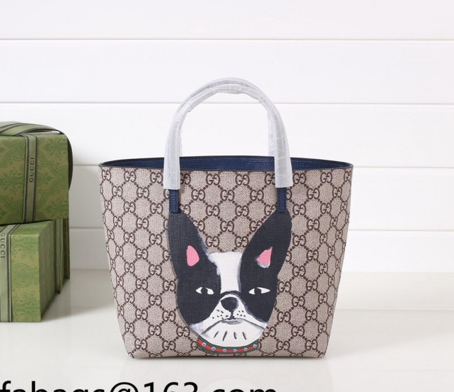 Gucci Children's GG Canvas Tote Bag with Dog Print 410812 Blue 2022 04