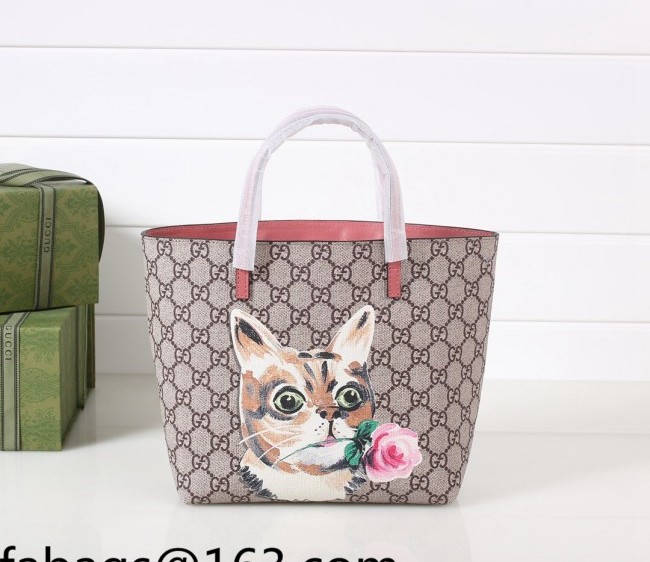 Gucci Children's GG Canvas Tote Bag with Cat Print 410812 Pink 2022 03