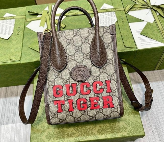 Gucci Tiger GG Canvas Mini tote Bag 671623 Beige/Red 2022