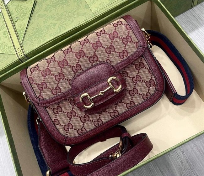 Gucci Horsebit 1955 GG Canvas Mini Bag ?658574 Beige/Burgundy 2021