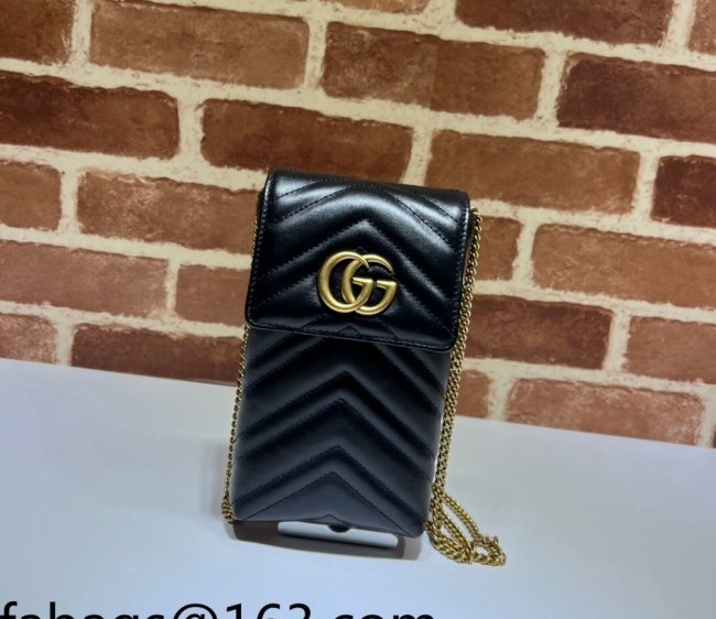 Gucci GG Marmont Chevron Leather Mini Bag 672251 Black 2022