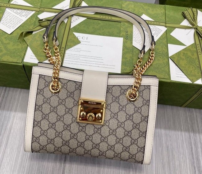 Gucci Padlock Small GG Canvas Shoulder Bag 498156 Beige/White 2022