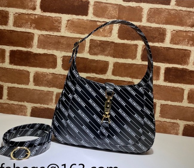 Gucci x Balenciaga Print Leather Jackie 1961 Small Hobo Bag 636709 Black 2022