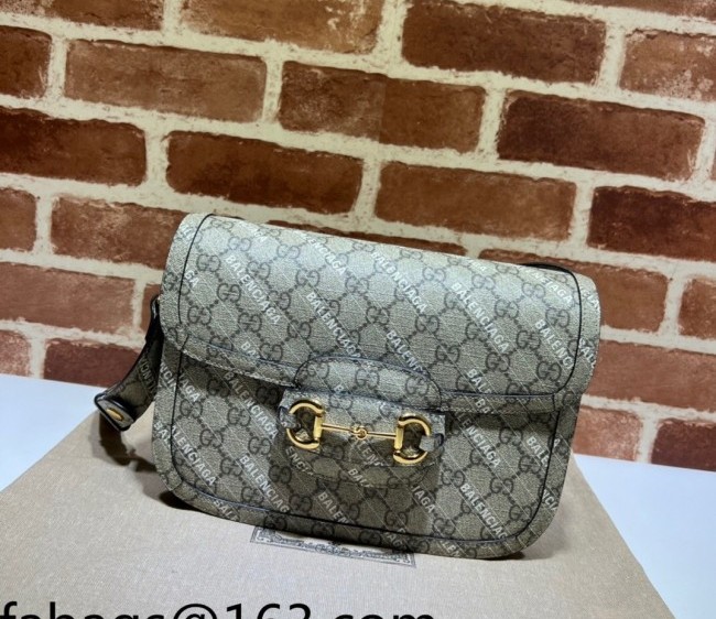 Gucci x Balenciaga Print GG Canvas Horsebit 1955 Small bag 602204 beige 2022