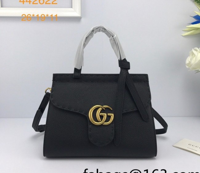 Gucci GG Marmont Medium Top Handle Bag in Grainy Calfskin 442622 Black 2022