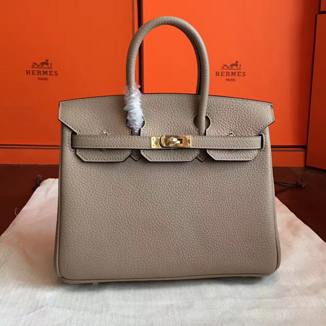 Hermes Birkin Bag 25cm Grey Togo Leather Gold Hardware