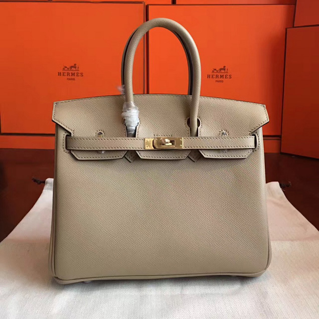 Hermes Birkin Bag 25cm Light Grey Epsom Leather Gold Hardware