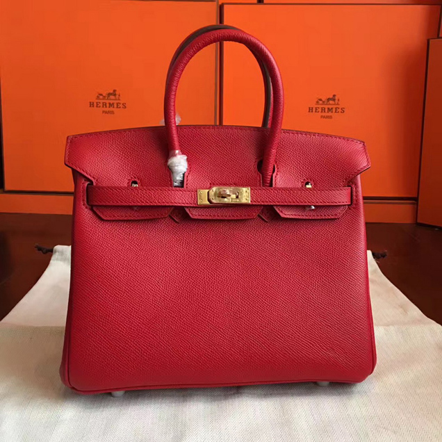 Hermes Birkin Bag 25cm Red Epsom Leather Gold Hardware