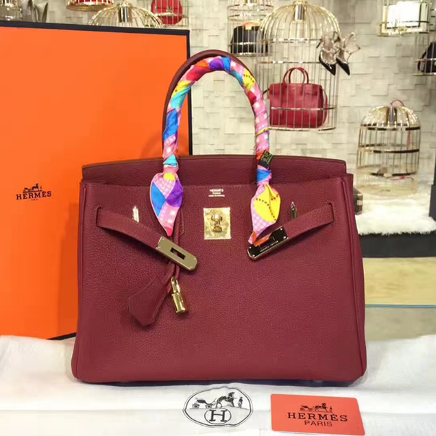 Hermes Birkin Bag 30cm Bordeaux Togo Leather Gold Hardware