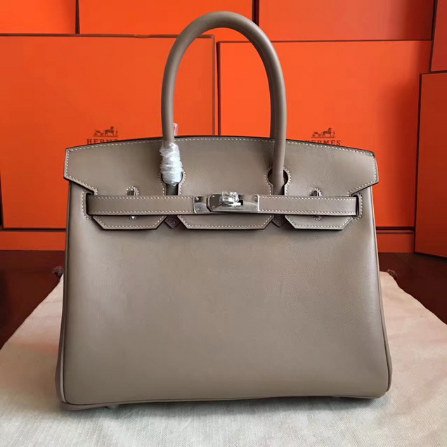 Hermes Birkin Bag 30cm Grey Swif Leather Silver Hardware