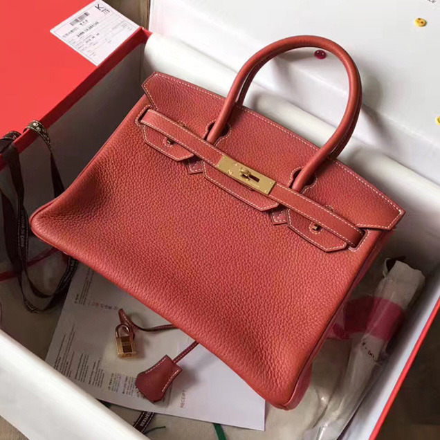 Hermes Birkin Bag 30cm Reddish Brown Togo Leather Gold Hardware