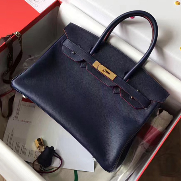 Hermes Birkin Bag 30cm Sapphire Epsom Leather Gold Hardware