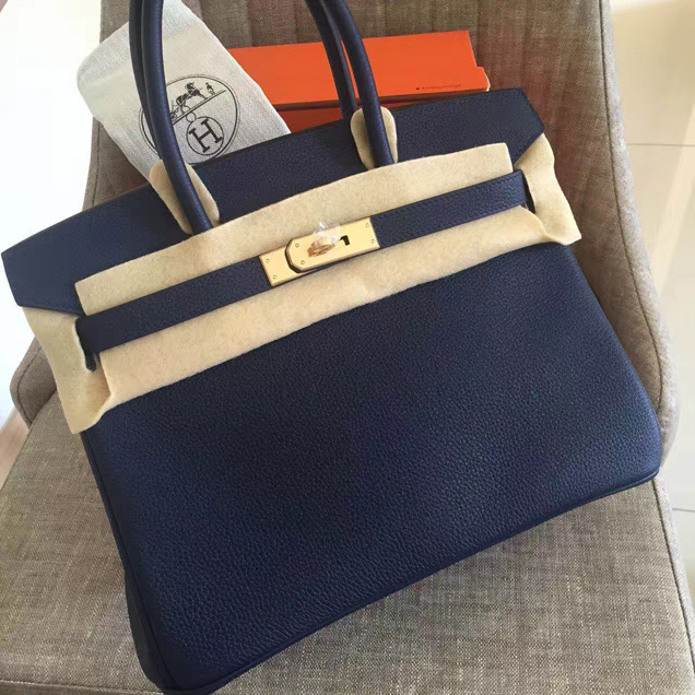 Hermes Birkin Bag 35cm Sapphire Togo Leather Gold Hardware