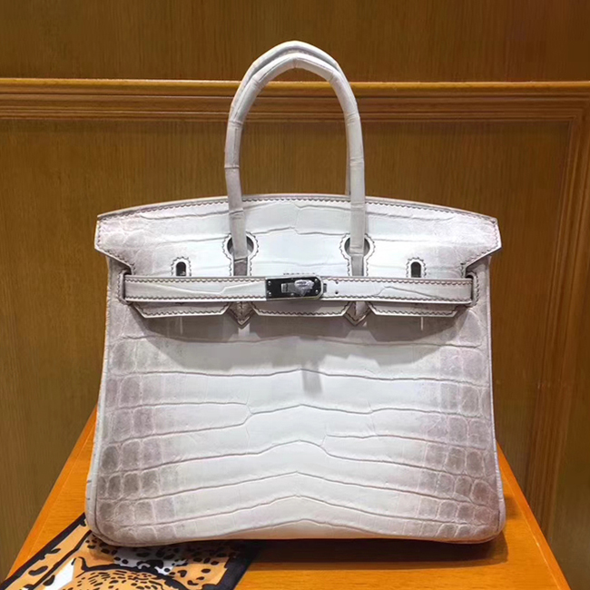 Hermes Birkin Bag 25cm Shiny Niloticus Crocodile Skin Bag Handstitched Palladium Hardware Himalayan