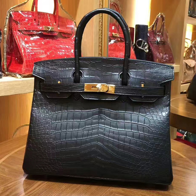 Hermes Birkin Bag 30cm Niloticus Crocodile Skin Bag Handstitched Palladium Hardware Black