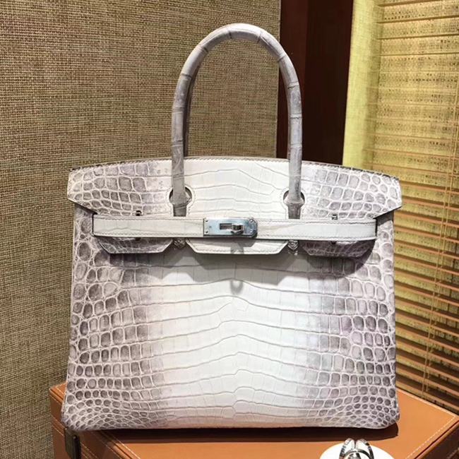 Hermes Birkin Bag 30cm Shiny Niloticus Crocodile Skin Bag Handstitched Palladium Hardware Himalayan