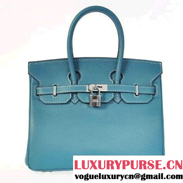 Hermes Birkin 25CM Tote Bags Togo Leather Blue Silver