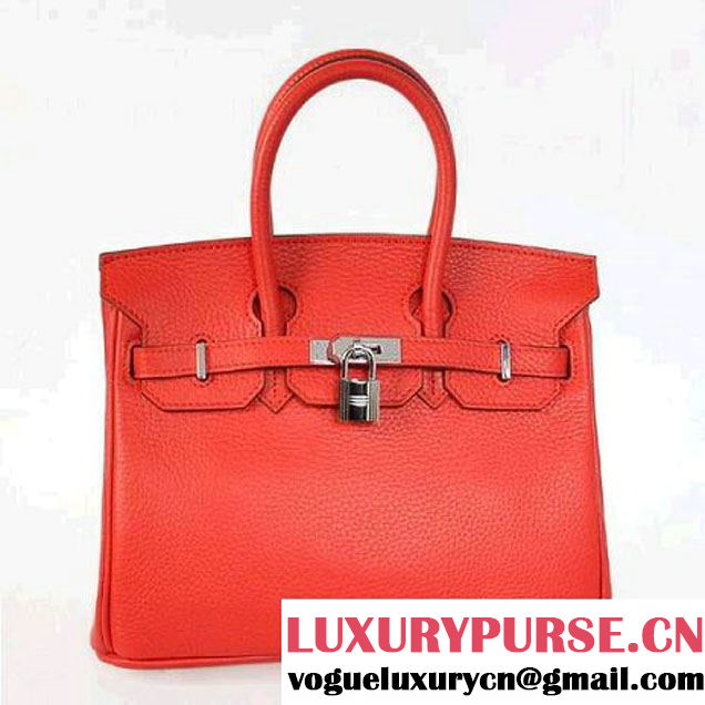 Hermes Birkin 25CM Tote Bags Togo Leather Red Silver