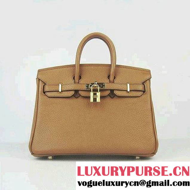 Hermes Birkin 25cm Embossed Leather Handbag 6068 Light Coffee Gold Palladium hardware