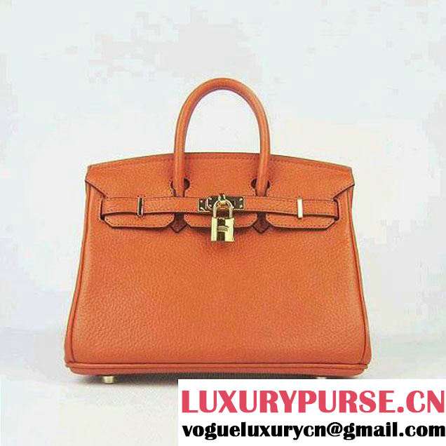 Hermes Birkin 25cm Embossed Leather Handbag 6068 Orange Gold Palladium Hardware