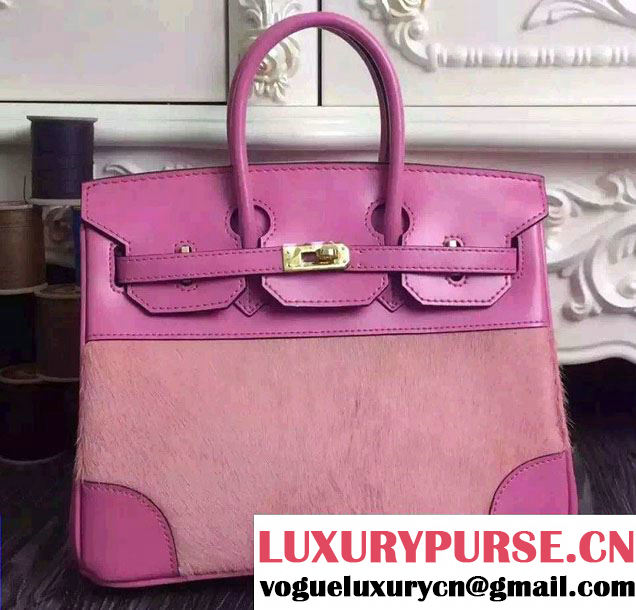 Hermes Birkin 25/30 Pony Hair And Box Leather Bag Pink 2015/2016