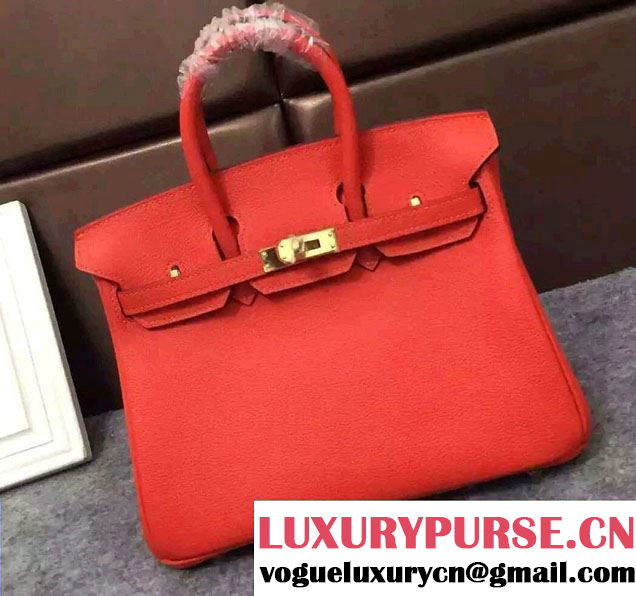 Hermes Mini Birkin 25cm Bag in Original Togo Leather Bag Orange Red