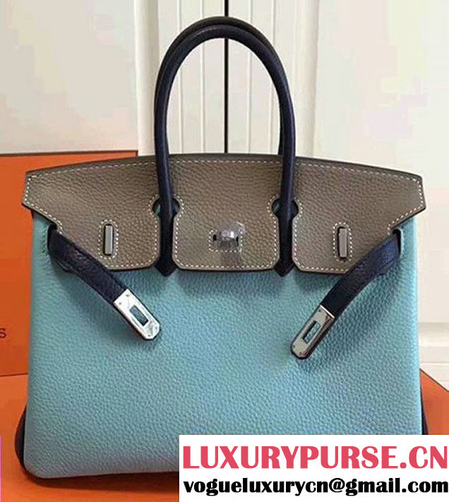 Hermes Mini Birkin 25cm Bag in Original Togo Leather Bag Light Blue/Gray