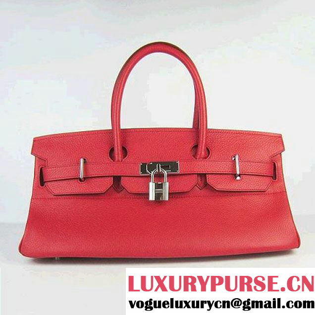 Hermes Birkin 6109 Togo Leather Bag Red 42CM Silver