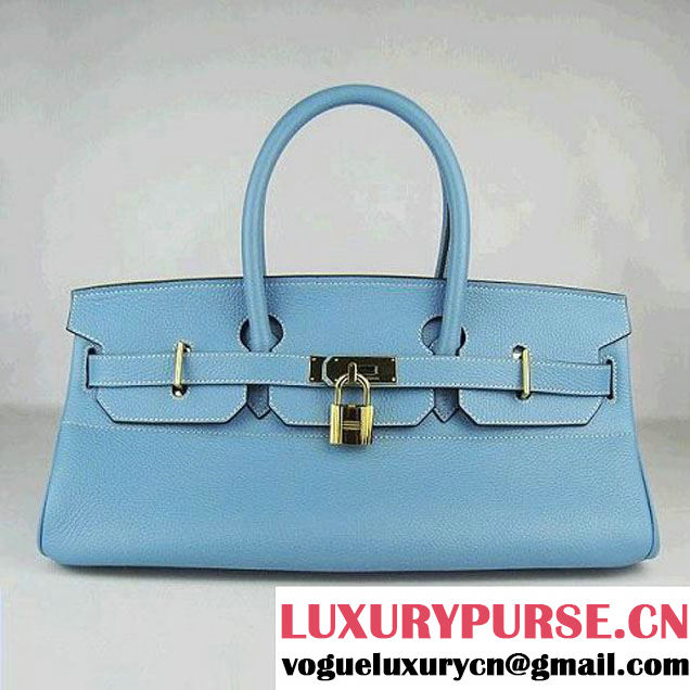 Hermes Birkin 6109 Togo Leather Bag Light Blue 42cm Gold