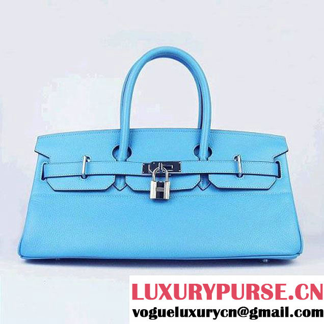 Hermes Birkin 6109 Togo Leather Bag light Blue 42cm Silver