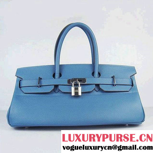 Hermes Birkin 6109 Togo Leather Bag Blue 42cm Silver