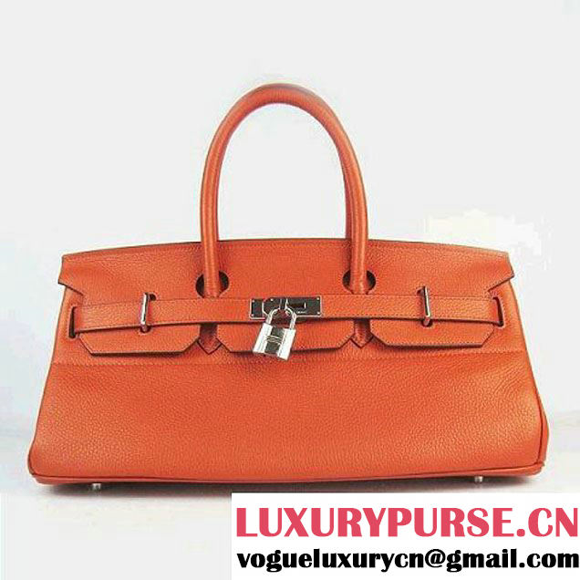 Hermes Birkin 6109 Togo Leather Bag Orange 42cm Silver