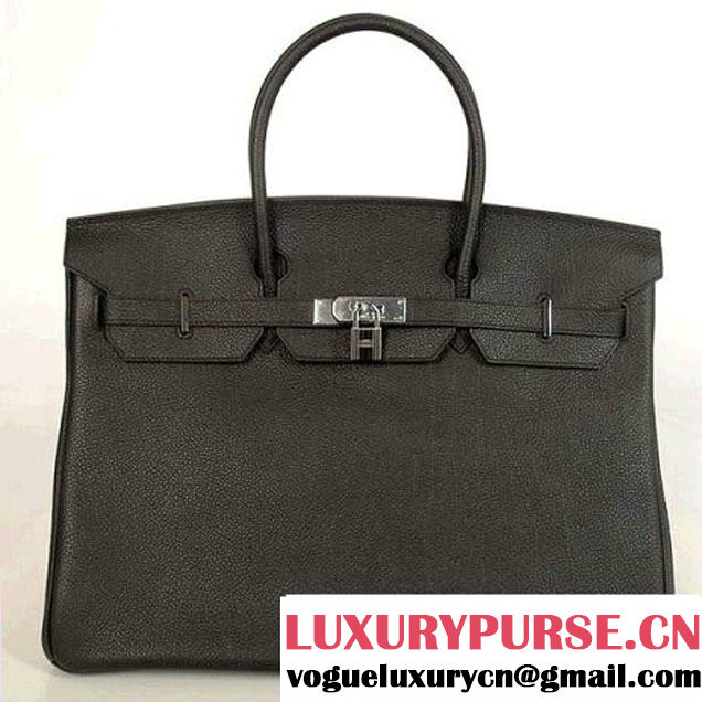 Hermes Birkin 40CM Togo Leather Tote Bag H40 Black Silver