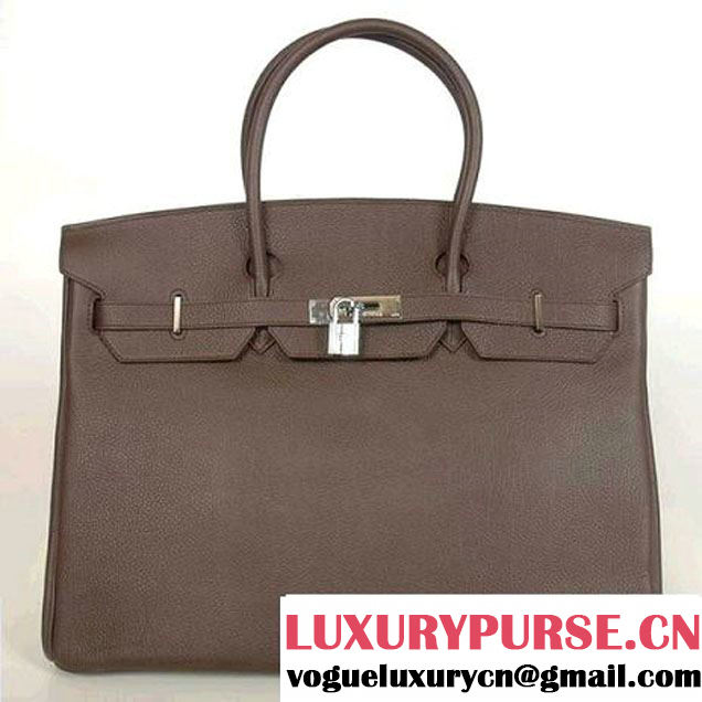 Hermes Birkin 40CM Togo Leather Tote Bag H40 Dark Coffee Silver