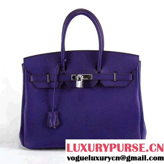 Hermes Birkin 35CM Smooth Leather Handbag 6089 Dark Purple Silver