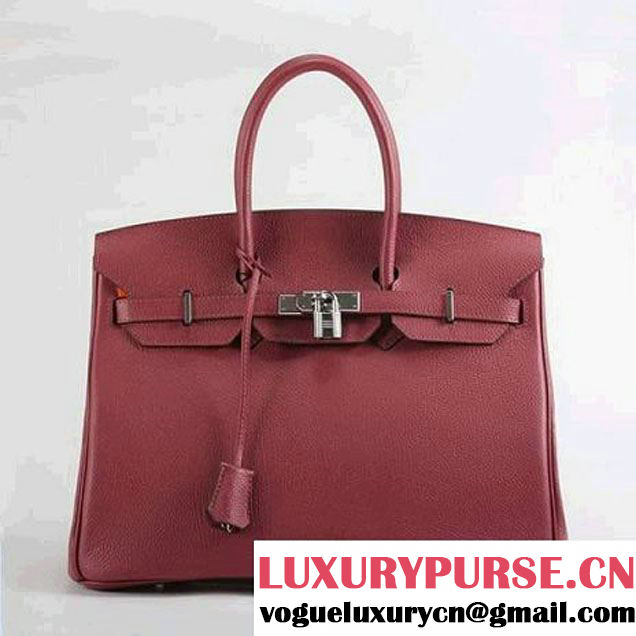 Hermes Birkin 35CM Smooth Leather Handbag 6089 Bordeaux Silver