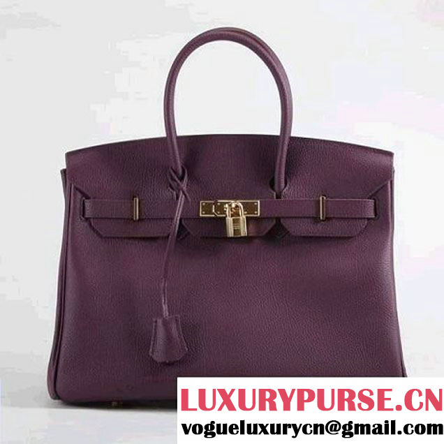 Hermes Birkin 35CM Smooth Leather Handbag 6089 Purple Golden