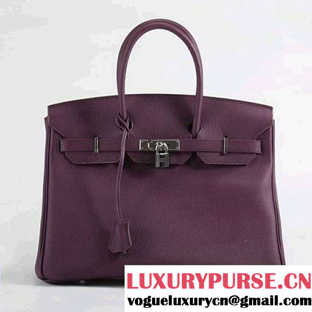 Hermes Birkin 35CM Smooth Leather Handbag 6089 Purple Silver