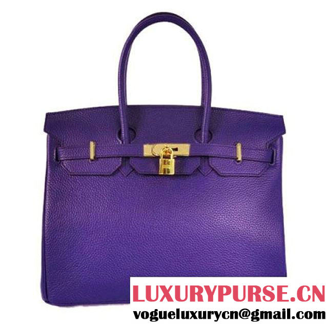 Hermes Birkin 35CM Tote Bags Granulate Calf Leather H35 Iris Purple Gold